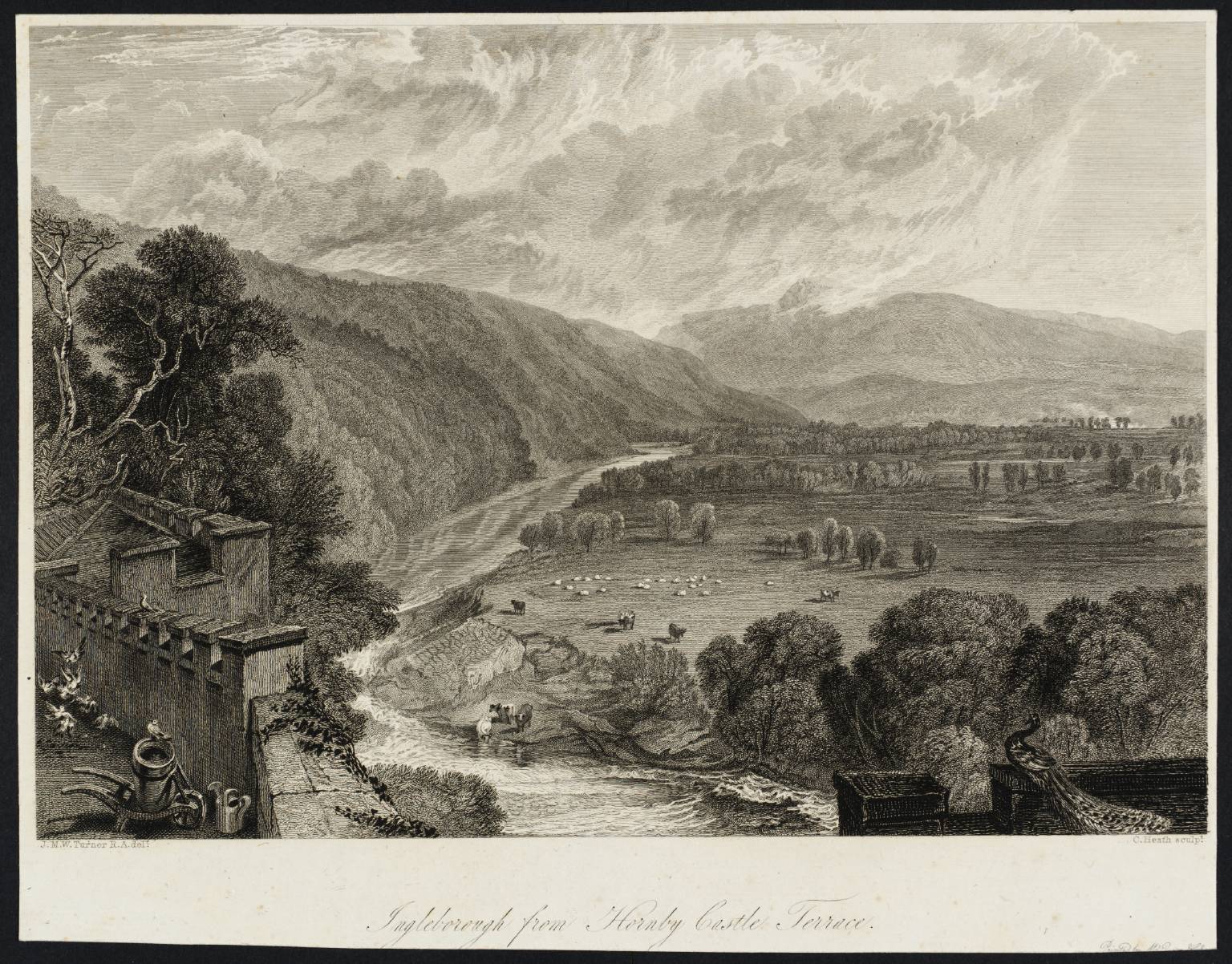 Ingelborough, from Hornby Castle Terrace, engraved by C. Heath