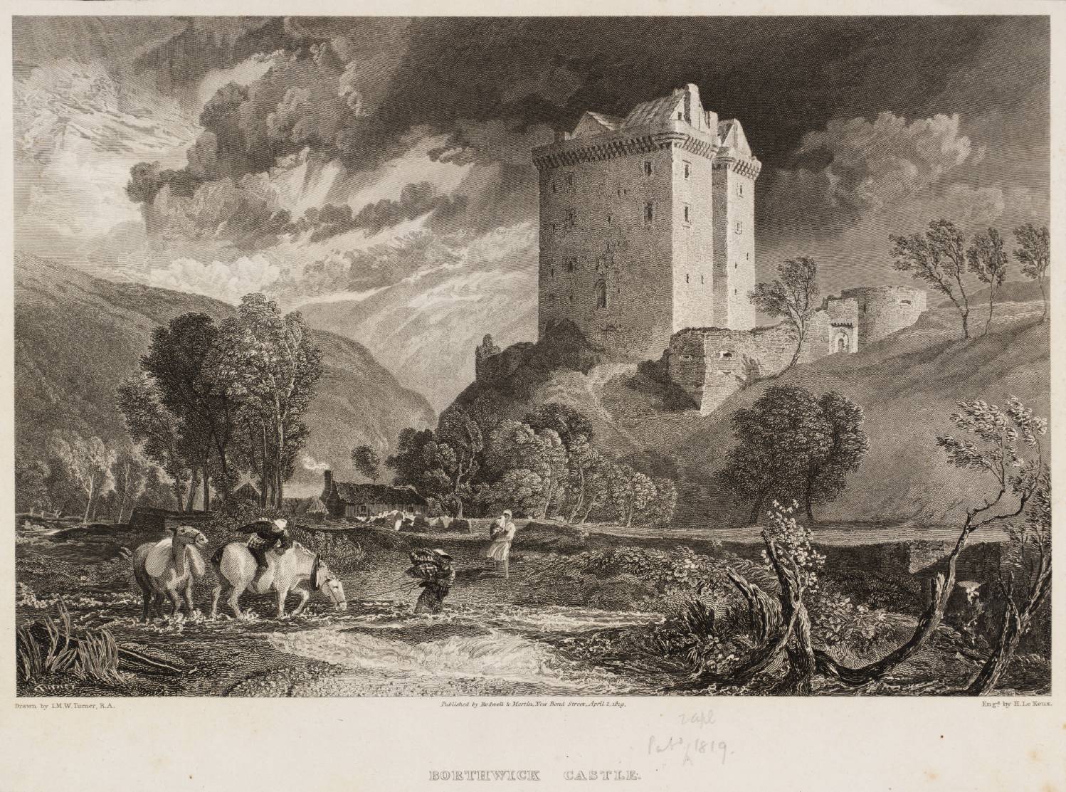 Borthwick Castle, engraved by H. Le Keux