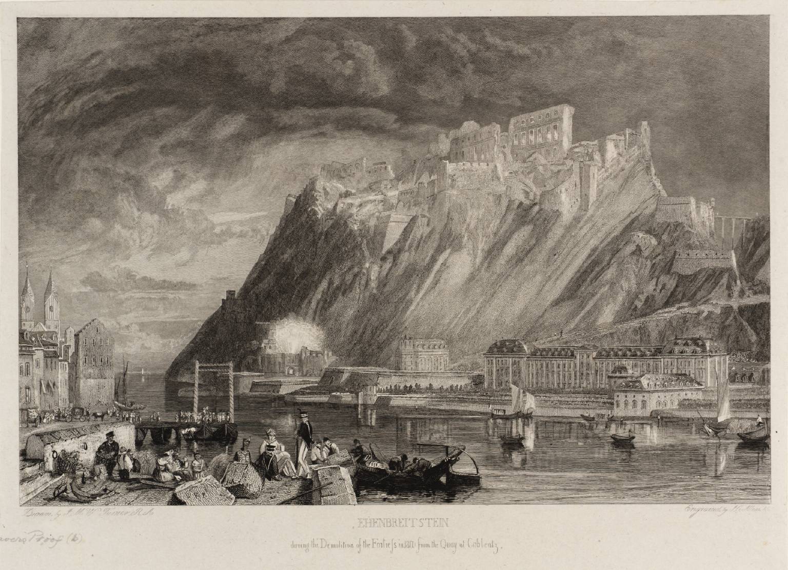 Ehrenbreitstein, During the Demolition of the Fortress in 1817, from the Quay at Coblentz, engraved by J.C. Allen