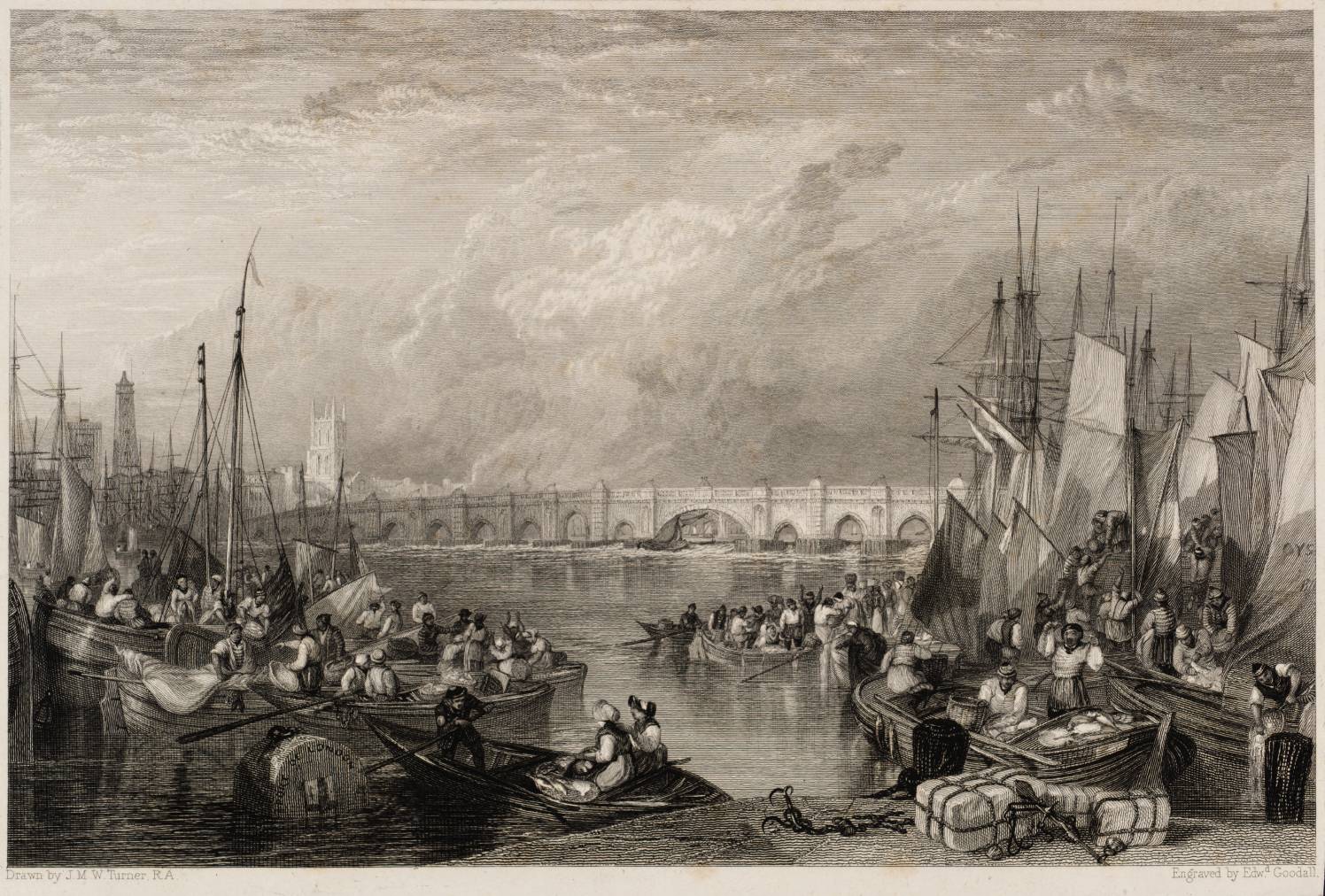 Old London Bridge and Vicinity, engraved by E. Goodall