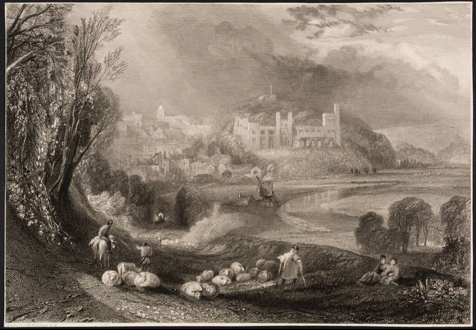 Arundel Castle and Town, Sussex, engraved by T. Jeavons