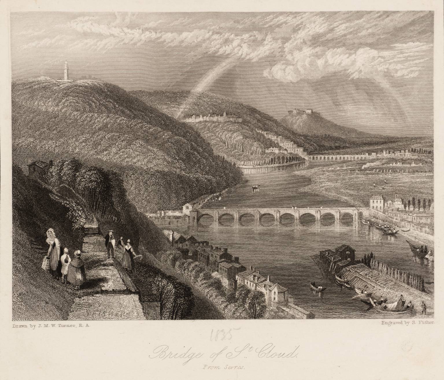 Bridge of St Cloud from Sèvres, engraved by S. Fisher