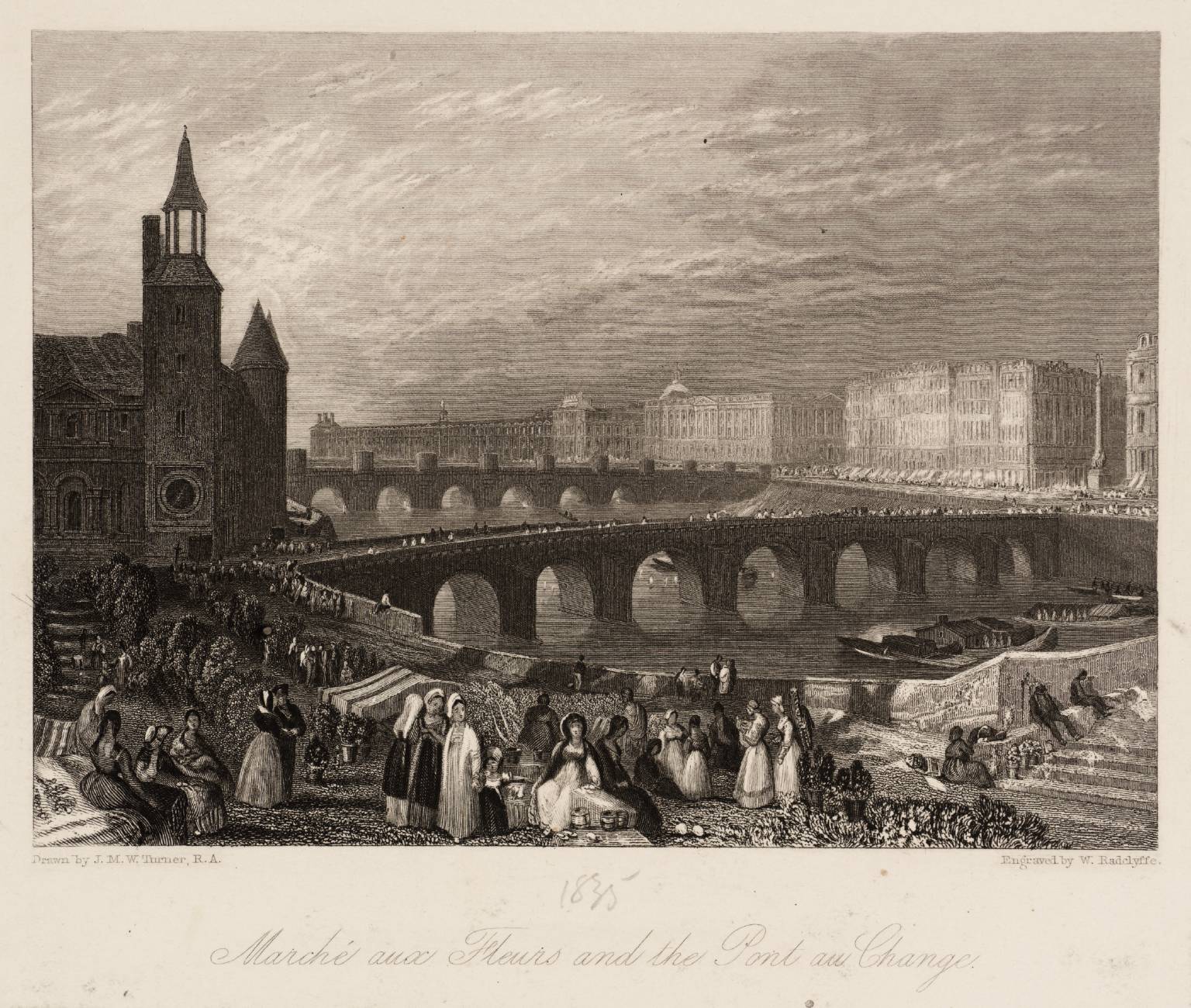 Marché aux Fleurs and the Pont-au-Change, engraved by W. Radclyffe