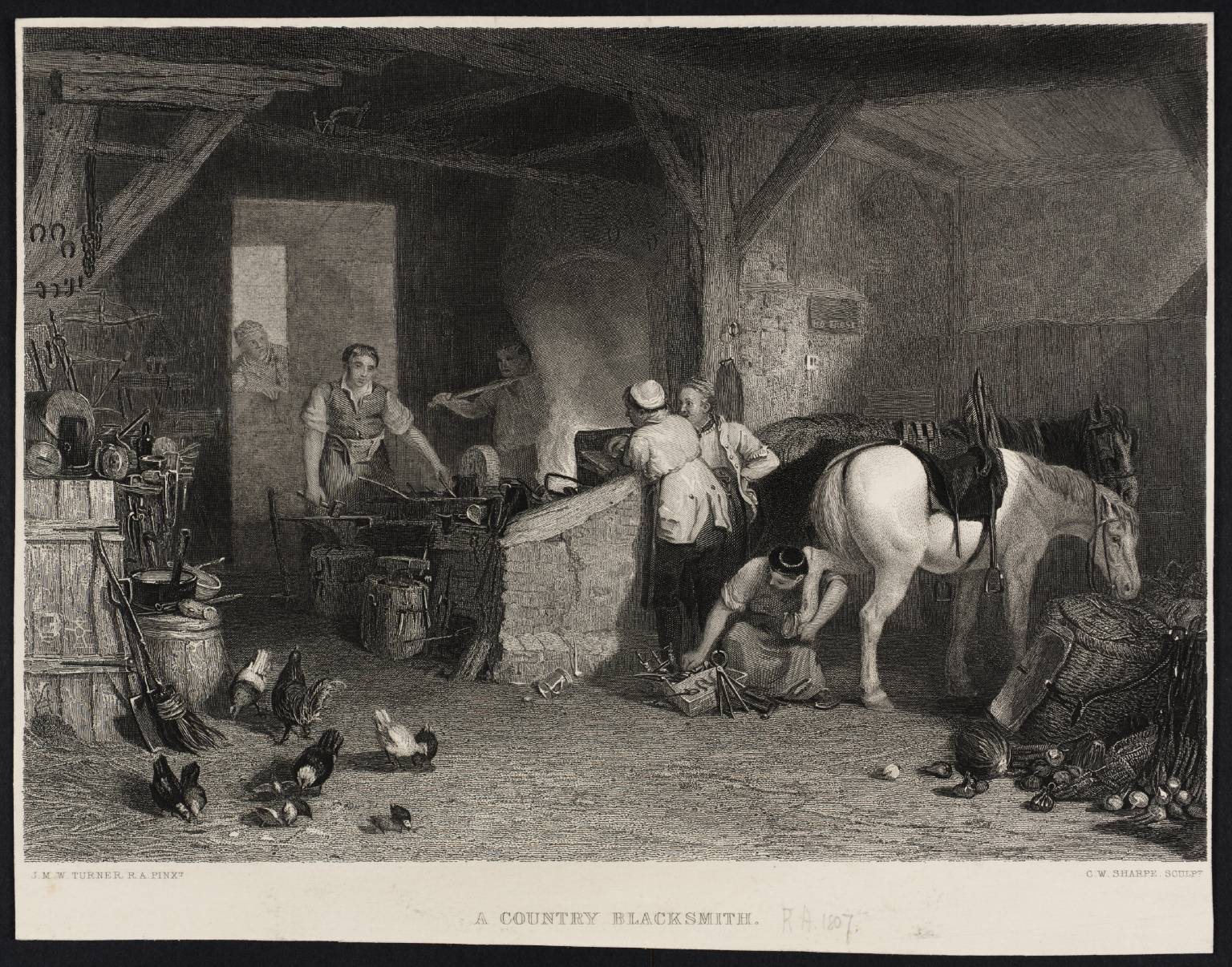 A Country Blacksmith, engraved by C.W. Sharpe