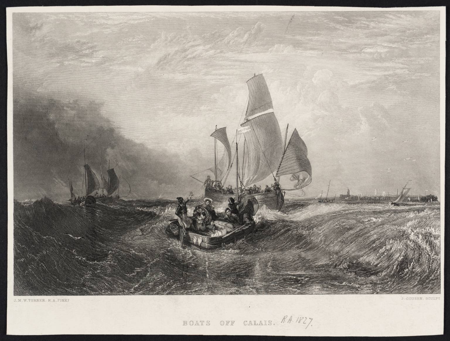 Boats off Calais, engraved by J. Cousen