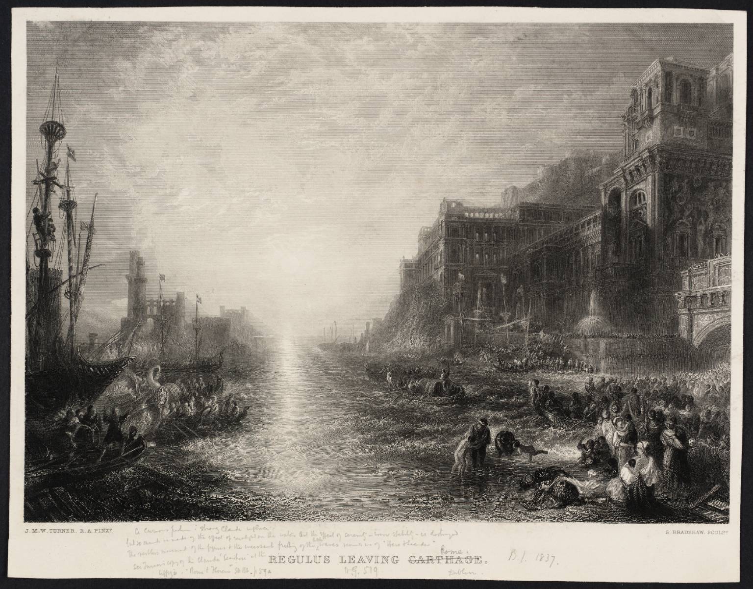 Regulus Leaving Carthage, engraved by S. Bradshaw