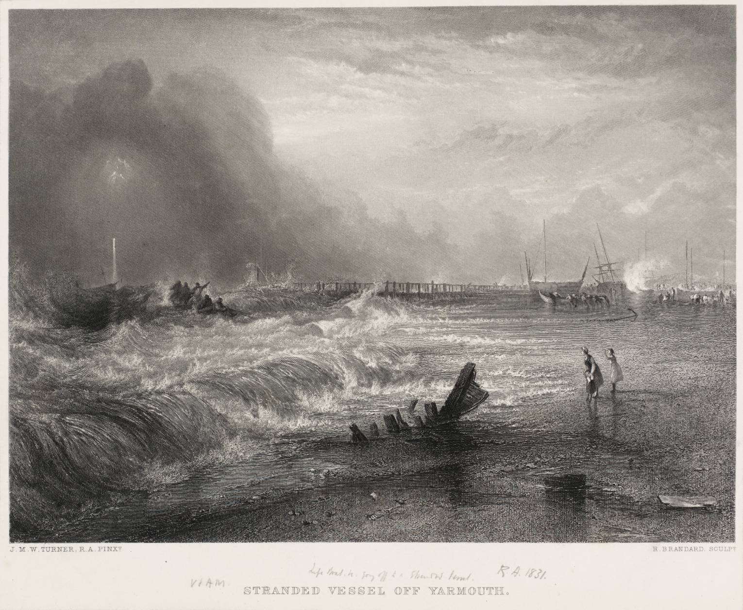 Stranded Vessel off Yarmouth, engraved by R. Brandard