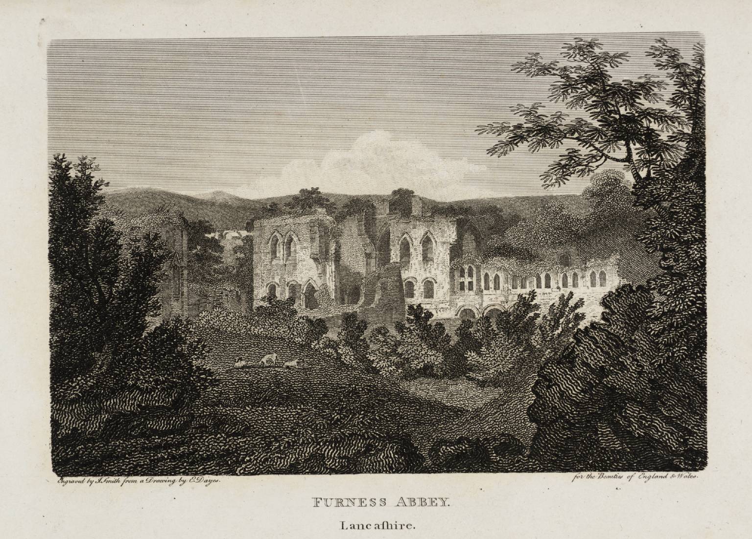 Furness Abbey, Lancashire, engraved by J. Smith
