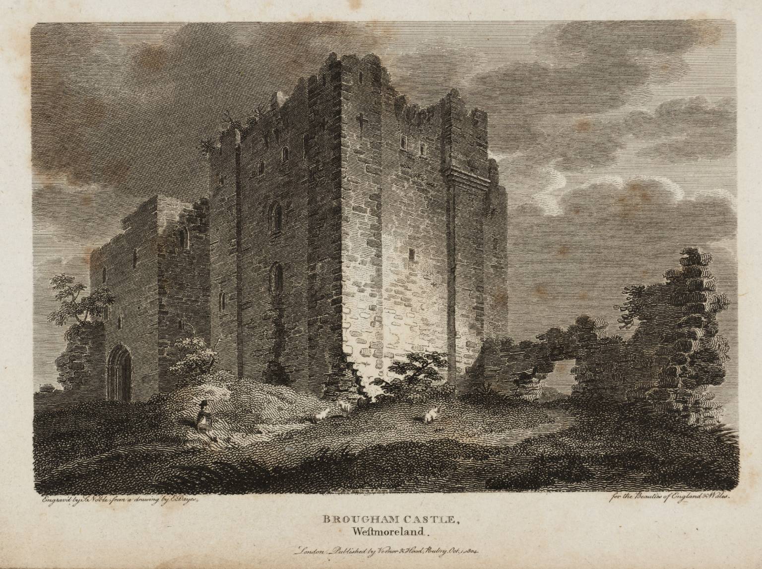 Brougham Castle, Westmoreland, engraved by J. Noble