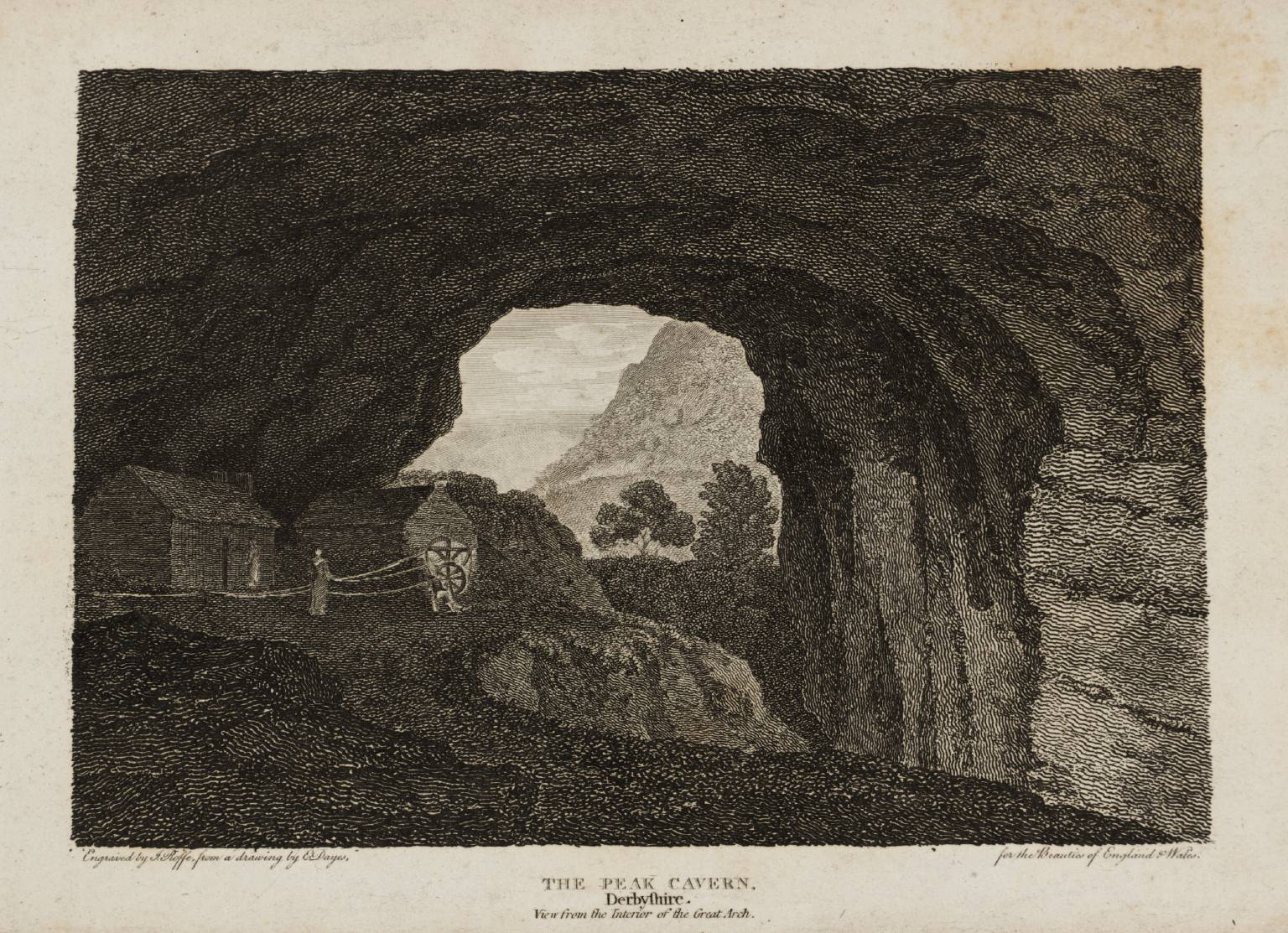 The Peak Cavern, Derbyshire: View from the Interior of the Great Arch, engraved by J. Roffe