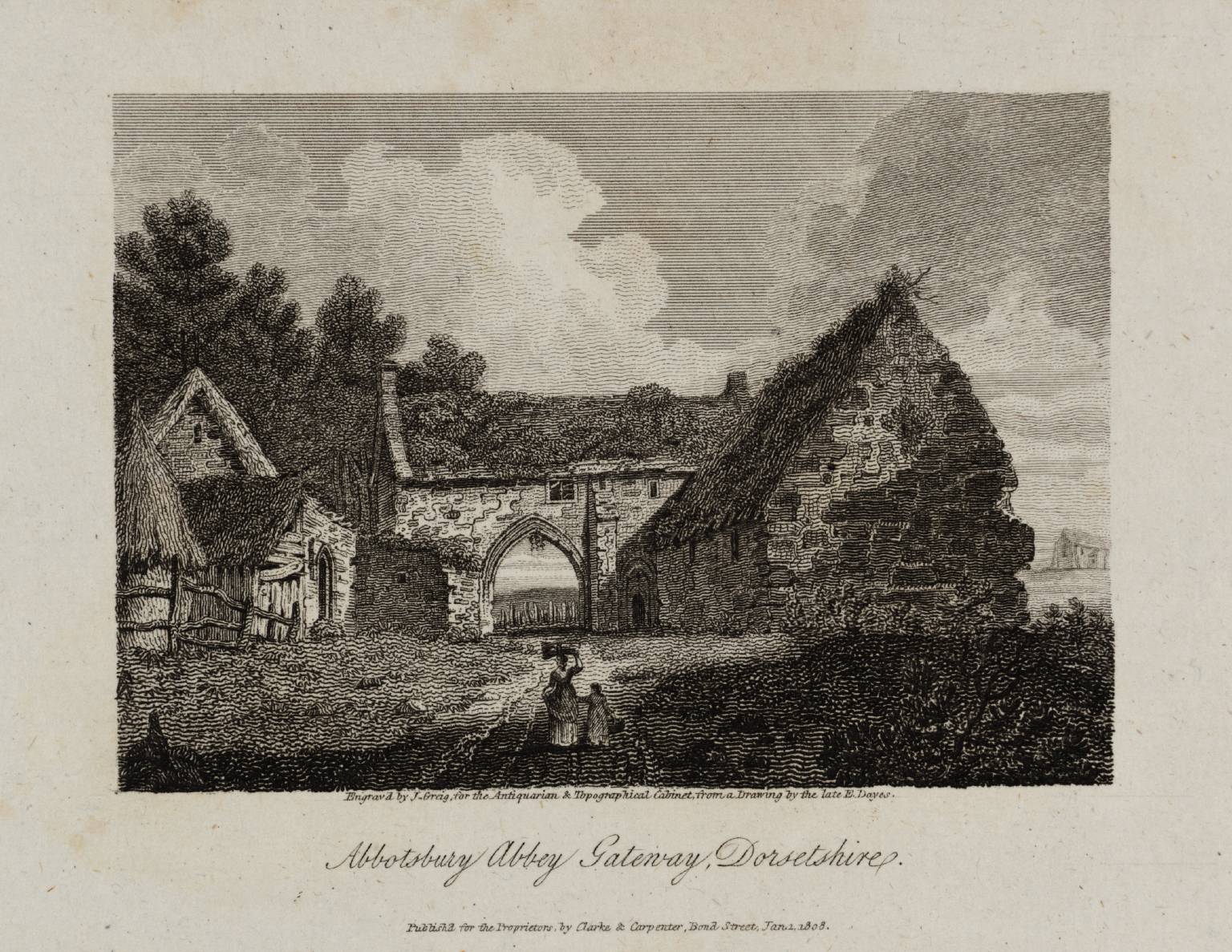 Abbotsbury Abbey Gateway, Dorsetshire, engraved by J. Greig