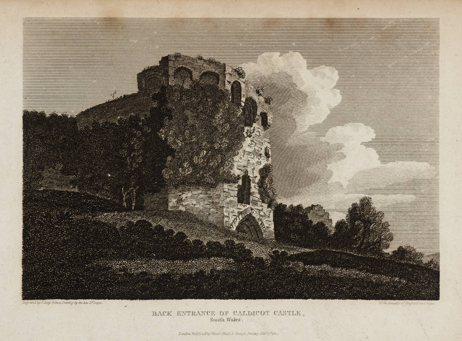 Back Entrance of Caldicot Castle, South Wales, engraved by J. Greig