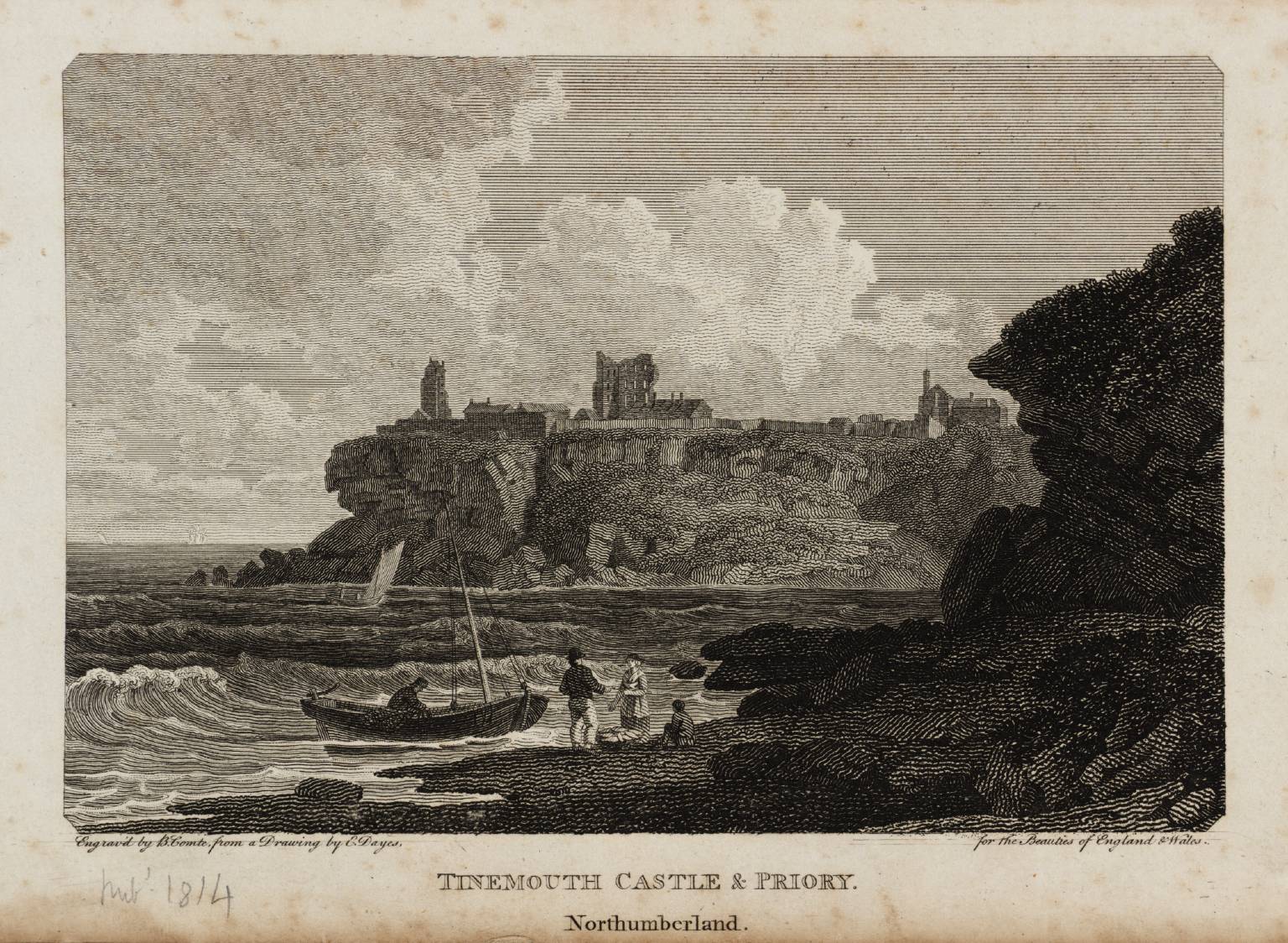 Tinemouth Castle and Priory, Northumberland, engraved by B. Comte
