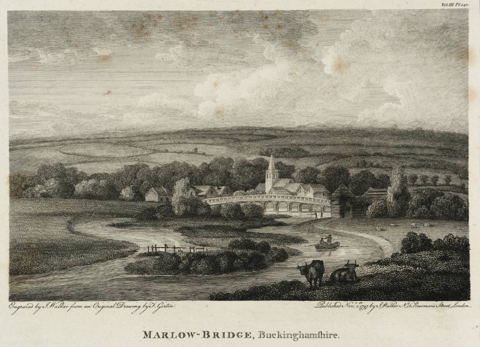 Marlow Bridge, Buckinghamshire, engraved by J. Walker