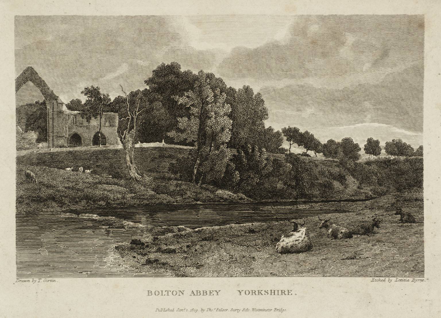 Bolton Abbey, Yorkshire, etched by Letitia Byrne