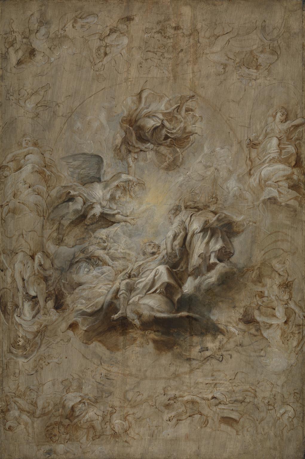 T12919: The Apotheosis of James I and Other Studies: Multiple Sketch for the Banqueting House Ceiling, Whitehall