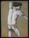 Aubrey Williams, ‘Sketch of a male nude from behind wearing a red loincloth with one arm raised and the other outstretched’ [1950s]