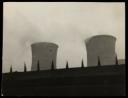 Prunella Clough, ‘Black and white photograph of two cooling towers’ [1950s]