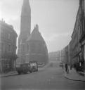Nigel Henderson, ‘Photograph showing an unidentified street with church’ [c.1949–c.1956]