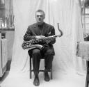 Nigel Henderson, ‘Photograph of Pete King with a saxophone’ [c.1949–c.1956]