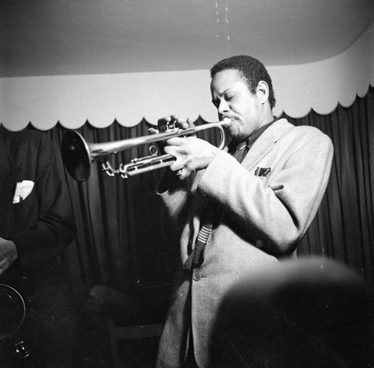 ‘Photograph of musician performing on trumpet, possibly Dizzy Reece ...