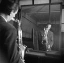 Nigel Henderson, ‘Photograph of Ronnie Scott performing on a saxophone’ [c.1949–c.1956]