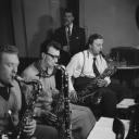 Nigel Henderson, ‘Photograph of jazz musicians at a rehearsal including Benny Green, Derek Humble and Pete King’ [c.1949–c.1956]