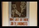 Conrad Atkinson, ‘Colour photograph of a poster depicting a man pointing towards a drawing of a family with the slogan, ‘Towards the Future’, and the caption, ‘Don’t just sit there, join the Unionists’’ [c.1974–5]