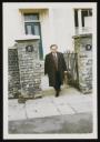 Unknown Photographer, ‘Photograph of Elias Canetti standing between two front-gateposts’ April 1968 