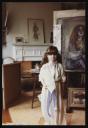 Marie-Louise Von Motesiczky, ‘Photograph of an unidentified girl with a fan in front of the unfinished painting ‘Model with Dog’’ March 1982