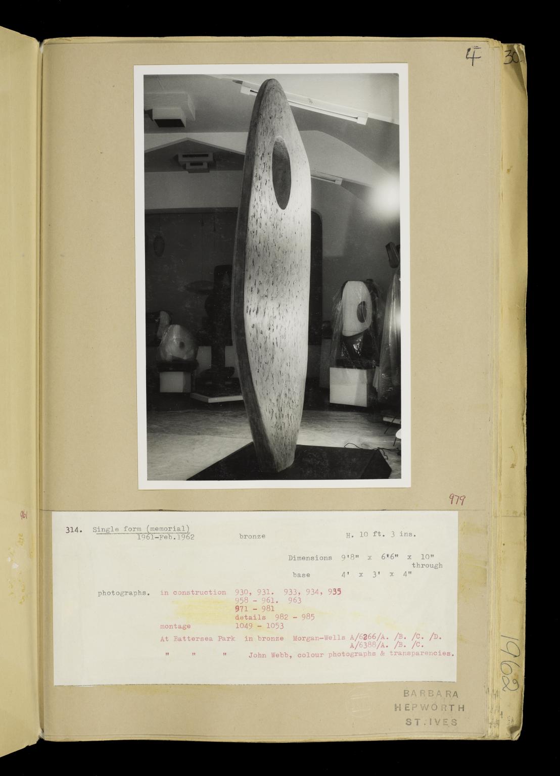 Volume Of Sculpture Records Dame Barbara Hepworth 1962 Tate Archive Tate
