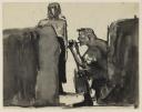 Josef Herman, ‘Sketch of a seated miner with a pipe and standing companion’ [c.1944–54]