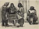 Josef Herman, ‘Sketch of a street scene; woman with barrow talking to two other women and a seated man’ 1948