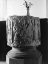 John Piper, ‘Photograph of a carved stone font at St Mary’s Church in Cowlam, Yorkshire’ [c.1930s–1980s]