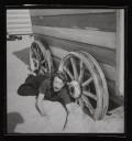 Joseph Bard, ‘Photograph of Eileen Agar lying in the sand next to a beach hut with wheels’ September 1938