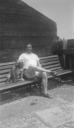 Eileen Agar, ‘Photograph of Joseph Bard sitting on a bench with Dandy the dog, in Bridport, Dorset’ 1934