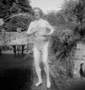 Eileen Agar, ‘Photograph of Joseph Bard in the garden of Pembroke Lodge, Richmond Park, being showered in his underwear’ [1930s]