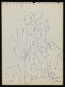 Keith Vaughan, ‘Drawing of two male nudes, one standing, one sitting, in a wood’ August 1958