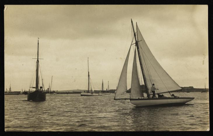 ‘Postcard showing Henry Scott Tuke sailing his yacht ‘Flamingo ...