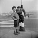 Nigel Henderson, ‘Photograph of an unidentified young boy with a stuffed figure tied to a lamp post’ [1949–54]