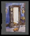 Ithell Colquhoun, ‘Watercolour showing a grandfather clock by an open door’ [1920–1]