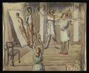 Ithell Colquhoun, ‘Watercolour showing a group of three women and one man (reflected in a mirror) doing exercises or dance moves’ [c.1927–30]