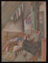 Ithell Colquhoun, ‘Drawing showing the interior of a room with a chair, sofa and staircase’ [c.1927–30]