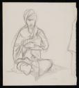 Sir William Rothenstein, ‘Kneeling Indian man in robes, holding a book’ 1910