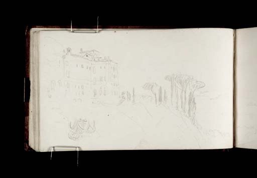 1834-37 FRASCATI Villa Rufinella Tuscolana veduta Audot acquaforte acciaio Roma 