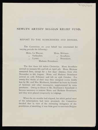 1915 Belgian Relief Fund New England Donation Request