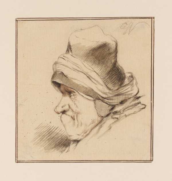 Caricature Head in Imitation of Van Ostade: Woman in Cap to Left