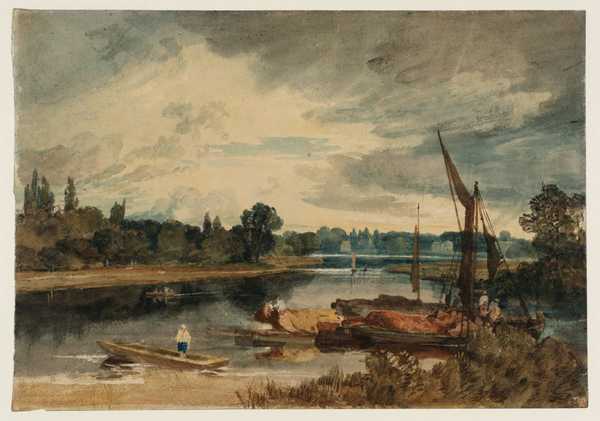 ‘The River Thames near Isleworth: Punt and Barges in the Foreground ...