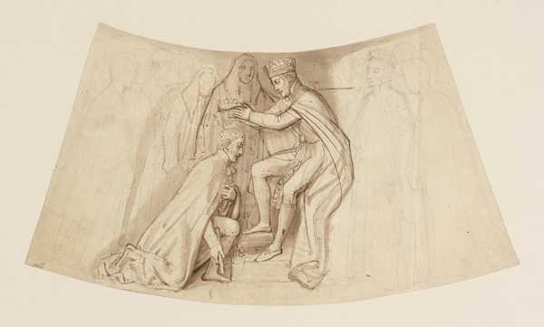 Study for the Wellington Shield: The Duke of Wellington Kneeling before the Prince Regent, the Lord Chancellor and Other Figures behind Them