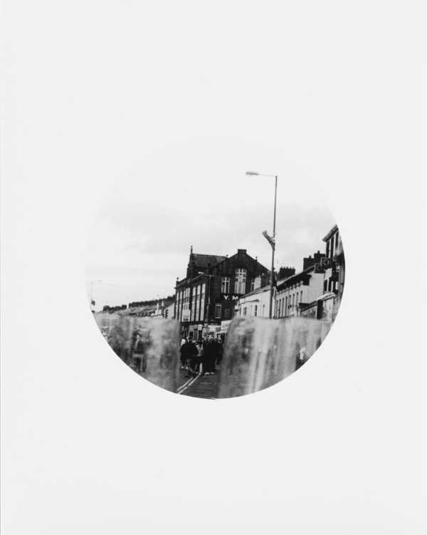 Untitled (Riots shields in the high street)
